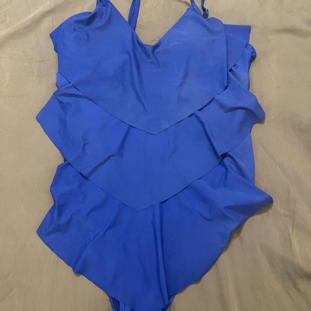 Chic Soul Royal Blue Ruffle Tiered One Piece Swimsuit XXL Adjustable Straps